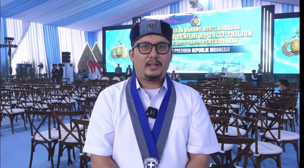 Ketua Umum Pengurus Pusat GMKI Masa Bakti 2025–2027, Prima Surbakti, usai menghadiri kegiatan pemusnahan barang bukti narkoba hasil ungkapan Polri, yang nilainya mencapai Rp29 triliun, Rabu (29/10).Poto: ist
