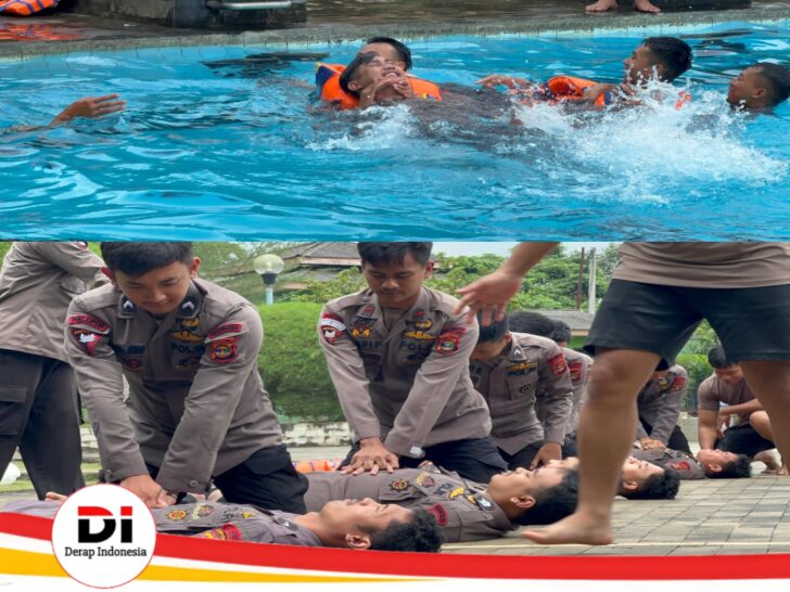 Asah Kemampuan Kemanusiaan, Batalyon A Pelopor Brimob Gelar Latihan SAR di Kolam Unila