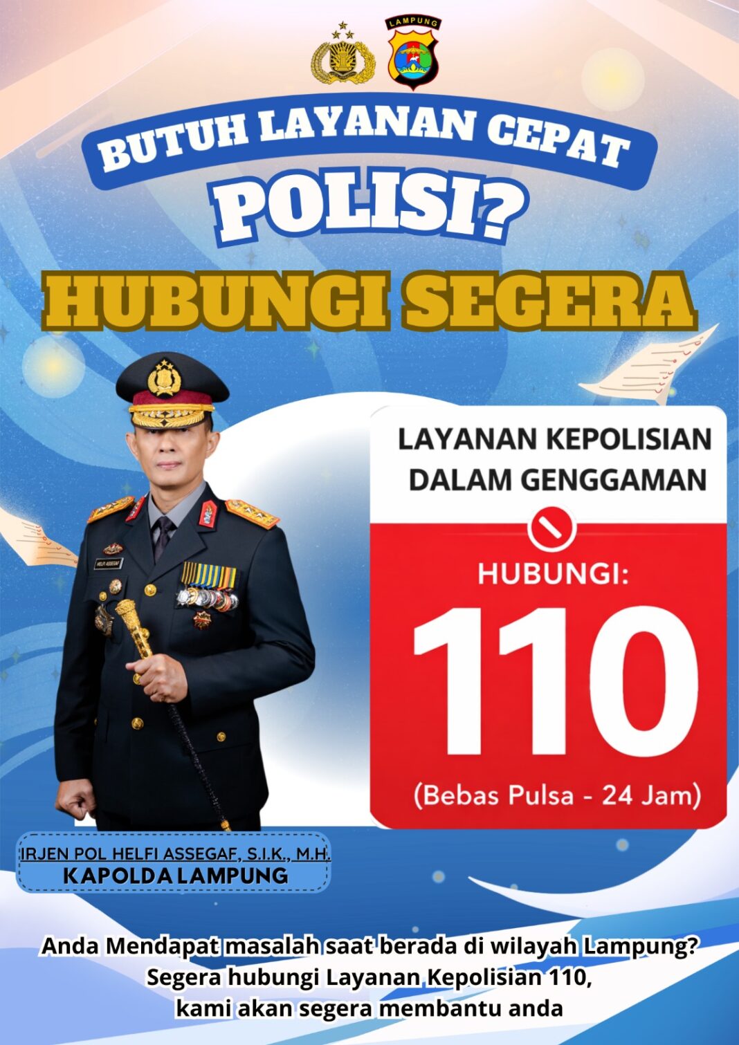 Ramadan-Lebaran 2026, Polda Lampung Ingatkan Warga Manfaatkan Layanan Hotline Polisi 110