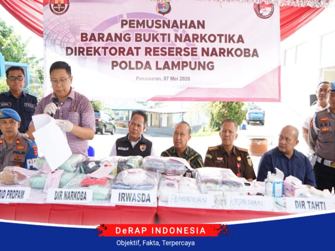 Polda Lampung Musnahkan Barang Bukti Narkoba dari Tujuh Kasus, Selamatkan 216 Ribu Jiwa
