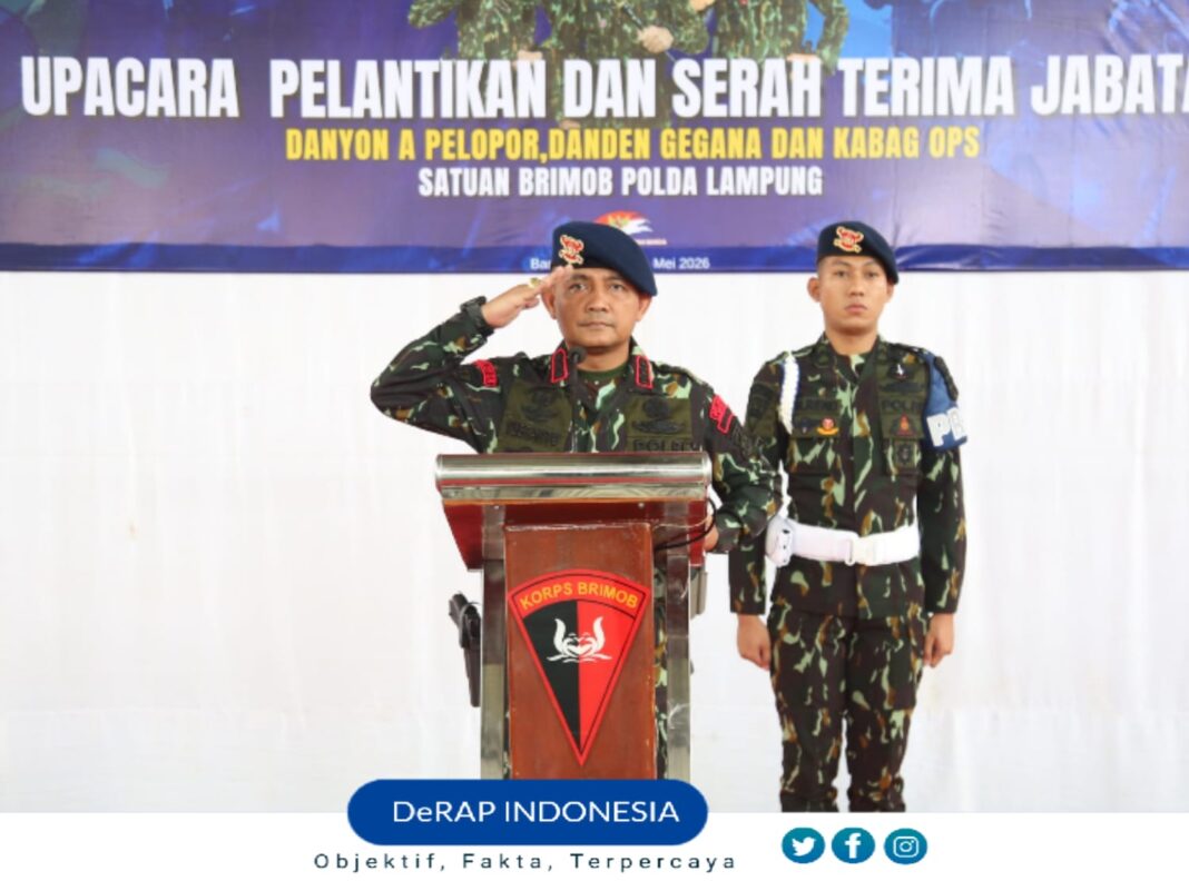 Dansat Brimob Lampung Pimpin Upacara Pelantikan Komandan Batalyon A, Serah Terima Danden Genana dan Kabag Ops Sat Brimob