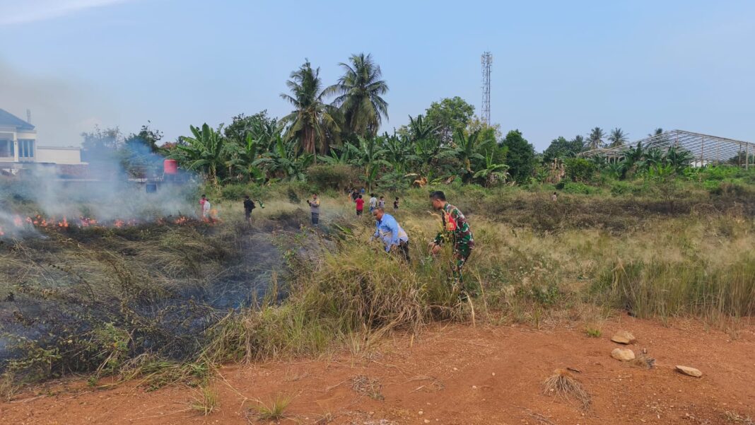Respons Cepat Babinsa Sertu Ripian Bantu Padamkan Kebakaran Lahan Kosong di Rajabasa Jaya