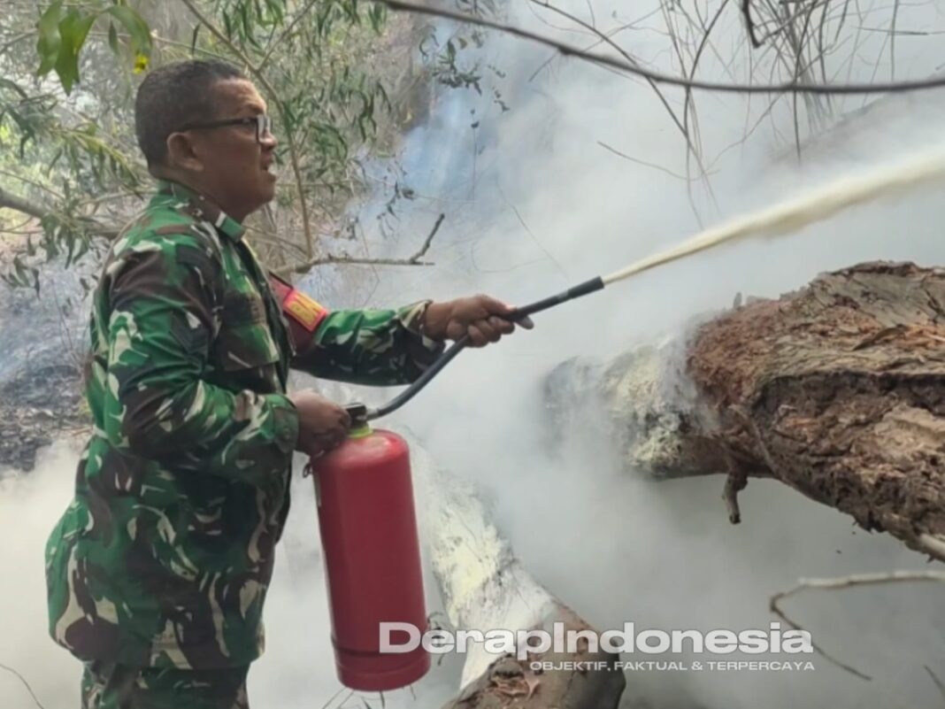 Babinsa dan Warga Jibaku Padamkan Api di Kawasan Perbukitan Campang Raya
