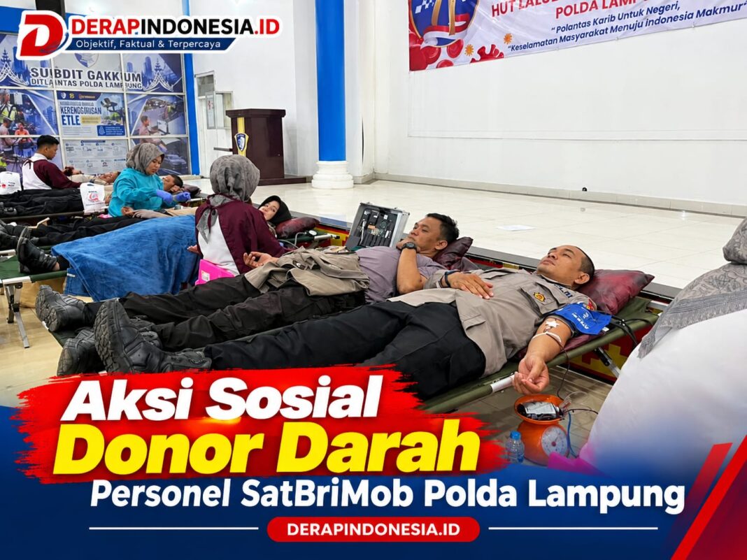 Sambut HUT Lalu Lintas Bhayangkara, Personel Brimob Polda Lampung Ikuti Aksi Sosial Donor Darah